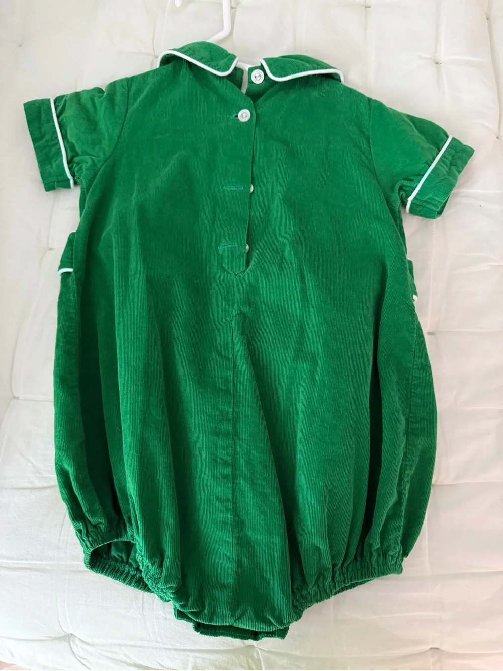 Little English Kelly Green Baby Bubble Romper with White Piping